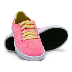 Woven Sneakers with Tire Tread Pink Yellow
