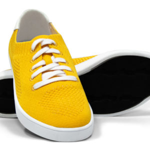 Yellow White Woven Sneakers with Tire Tread Soles