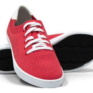 White Red Woven Sneakers with Tire Tread Soles