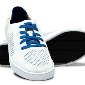 White Blue Woven Sneakers with Tire Tread Soles