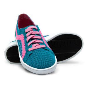 Turquoise Teal Pink Woven Sneakers With Tire Tread Soles