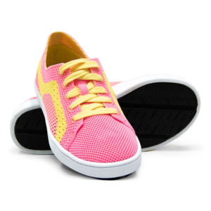 Pink and Yellow Woven Sneakers with Tire Tread Soles