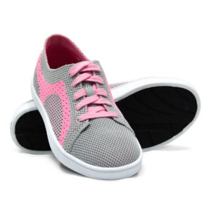 Pink and Gray Grey Woven Sneakers with Tire Tread Soles
