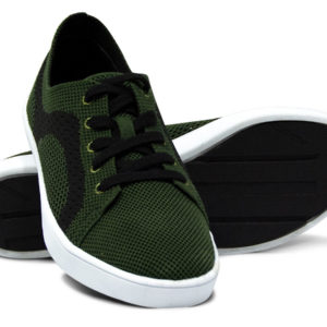 Army Green and Black Woven Sneakers with Tire Tread Soles