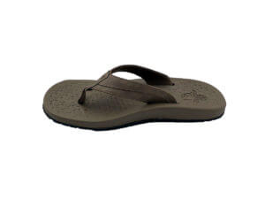 Mens Brown Flip Flops Stitched Leather & Fabric Straps