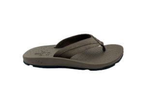 Mens Brown Flip Flops Stitched Leather & Fabric Straps