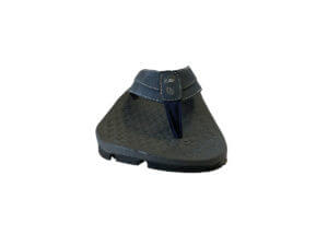 Mens Black and Navy Flip Flops Stitched Leather & Fabric Straps