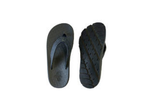 Mens Black and Navy Flip Flops Stitched Leather & Fabric Straps