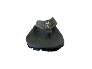 Mens Gray Flip Flops Stitched Leather & Fabric Straps