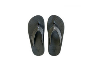 Mens Gray Flip Flops Stitched Leather & Fabric Straps