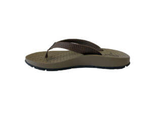 Women's Brown Flip Flops Stitched Leather & Fabric Straps