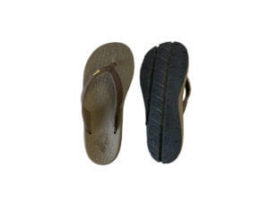 Women's Brown Flip Flops Stitched Leather & Fabric Straps