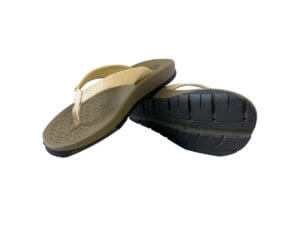 Women's Brown & Cream Flip Flops Stitched Leather & Fabric Straps