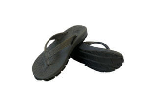 Women's Dark Gray Flip Flops Stitched Leather & Fabric Straps